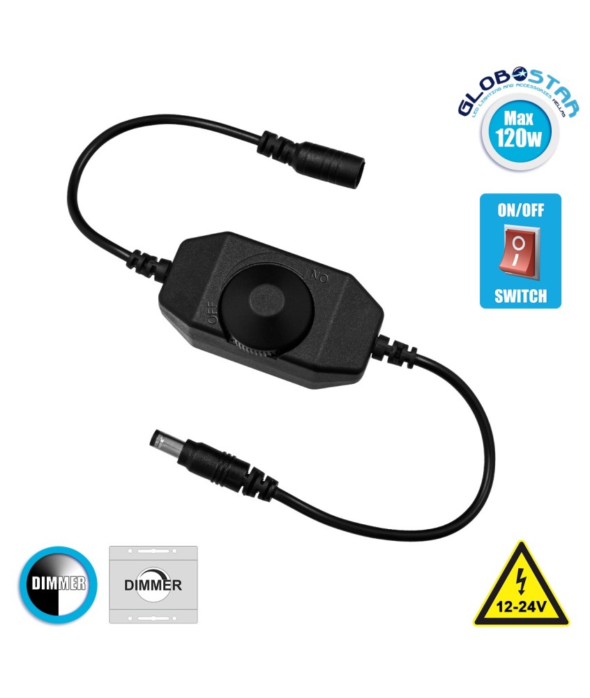 GLOBOSTAR® DIMMERANO 73306 Διακόπτης On-Off & Dimming με 1 x 5A 120W Κανάλι DC 12-24V 5A 120W Max IP20 - Μαύρο - Μ25 x Π3.2 x Υ3.3cm - 2 Χρόνια Εγγύηση